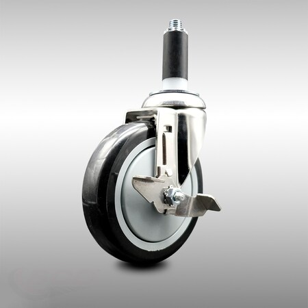 Service Caster 5 Inch 316SS Black Polyurethane Swivel 1 Inch Expanding Stem Caster Brake SCC-SS316EX20S514-PPUB-BLK-TLB-1